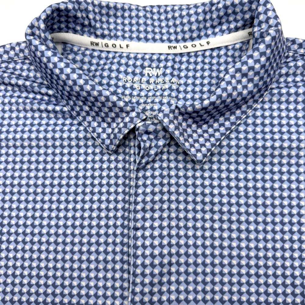 Rorie Whelan Golf Polo Men XXL Blue Geometric Diamond Stretch Performance Shirt